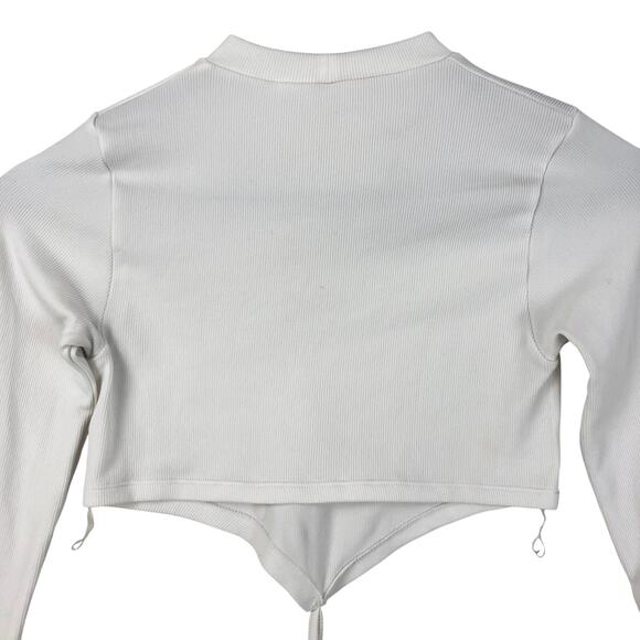 ANWND Women's White Long Sleeve Rib Knit Cropped Top with String Tie - S/M - Picture 3 of 15